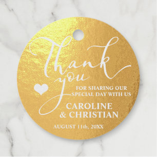 THANK YOU - REAL GOLD FOIL Heart Wedding Favour Tags