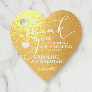 THANK YOU  - REAL GOLD FOIL Heart Wedding Favour Tags
