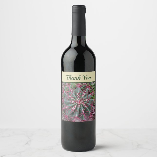 Thank You Red and Green Barrel Cactus Photo Wine Label (Front)