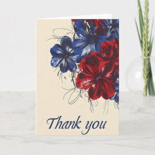 Thank You Red Blue Flower Holiday Card
