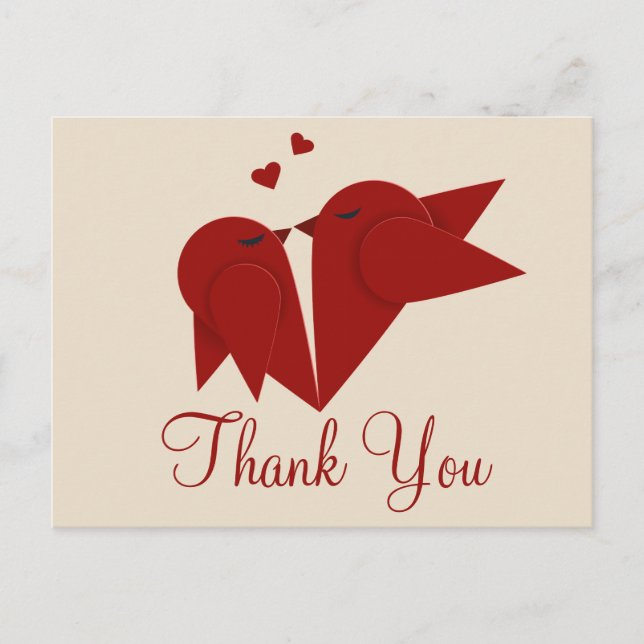 Thank You Red Burgundy LovebirdsPink Wedding Postcard (Front)