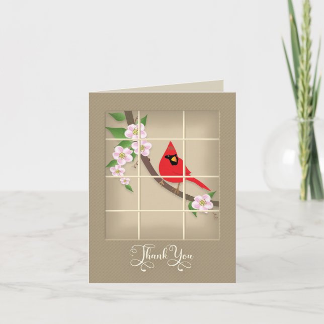 Thank You, Red Cardinal/Apple Blossoms, Notecard (Front)