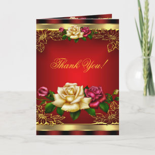 Thank You, Red Cream Roses Gold Elegant 6 Thank You Card
