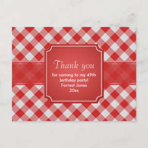 Thank You Red Gingham Checks Pattern Geometric Postcard