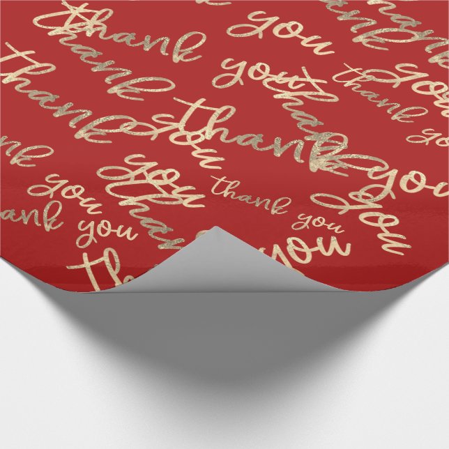 Thank You Red Gold Wedding Birthday Shop Favour Wrapping Paper (Corner)