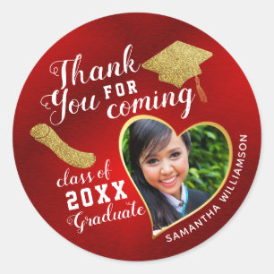 Thank You Red Gold White Class of 2025 Graduation Classic Round Sticker