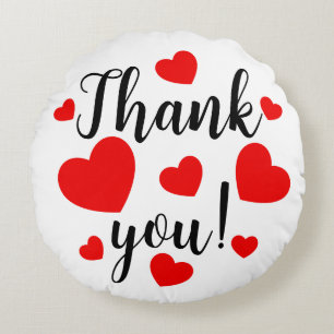 Thank you Red Hearts Round Cushion