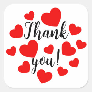 Thank you Red Hearts Square Sticker