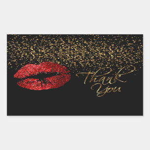 Thank You - Red Lips with Gold Confetti Rectangular Sticker