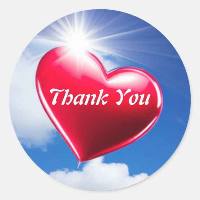 Thank You Red Love Heart  Classic Round Sticker  (Front)