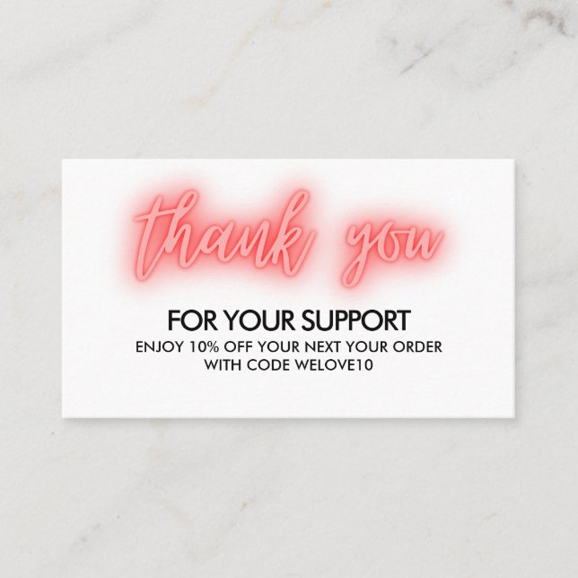 Thank you Red Neon Instagram Discount Business Card (Front)