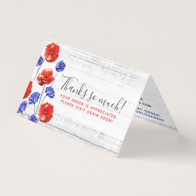 Thank You Red Poppy & Cornflower Rustic Wood Card (Front)