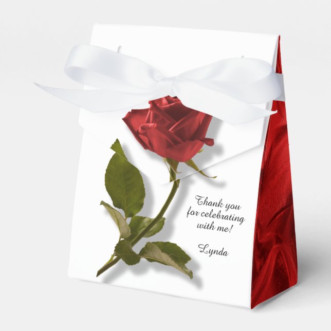 Thank You - Red Rose and Stem - Floral Photography Favour Box (Front Side)