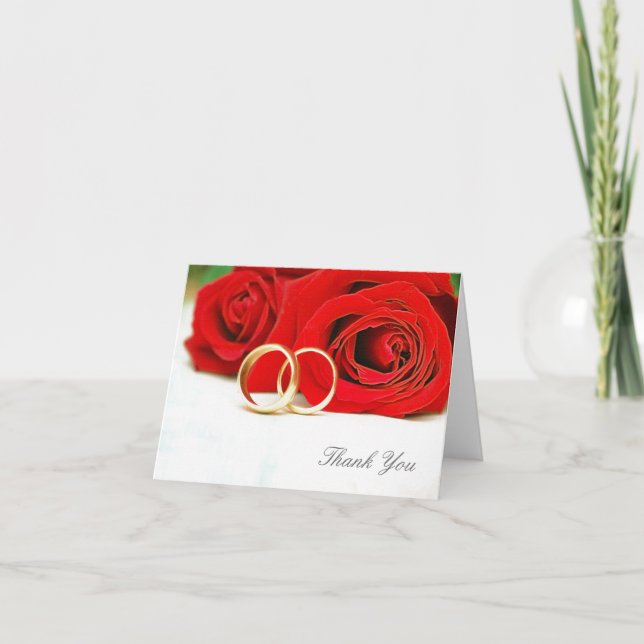 Thank you red rose wedding note card (Front)