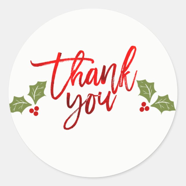 Thank You Red Shiny Foil Christmas Holiday Favour Classic Round Sticker (Front)