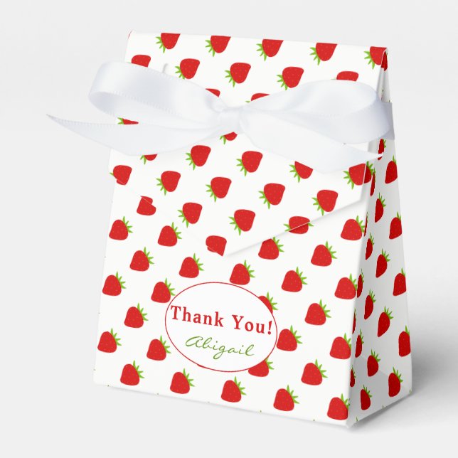 Thank You | Red Strawberry Pattern Tent Favour Box (Front Side)