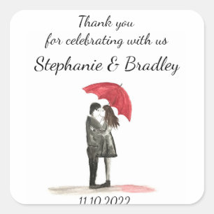 Thank you Red umbrella Wedding Newlyweds Elegant Square Sticker