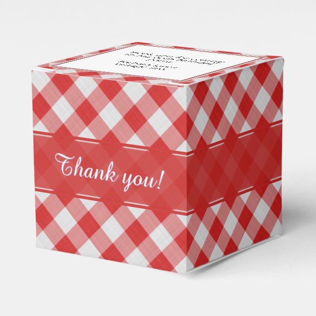 "Thank You" Red/White Gingham Checks Pattern Favour Box (Front Side)