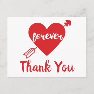 Thank You Red White Heart Wedding Bridal Shower Postcard