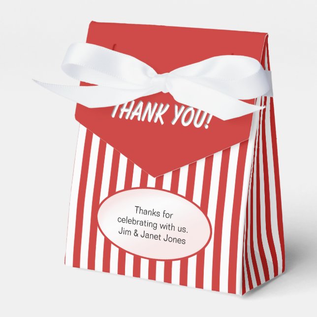 Thank You - Red/white Simple Stripes Pattern Favour Box (Front Side)