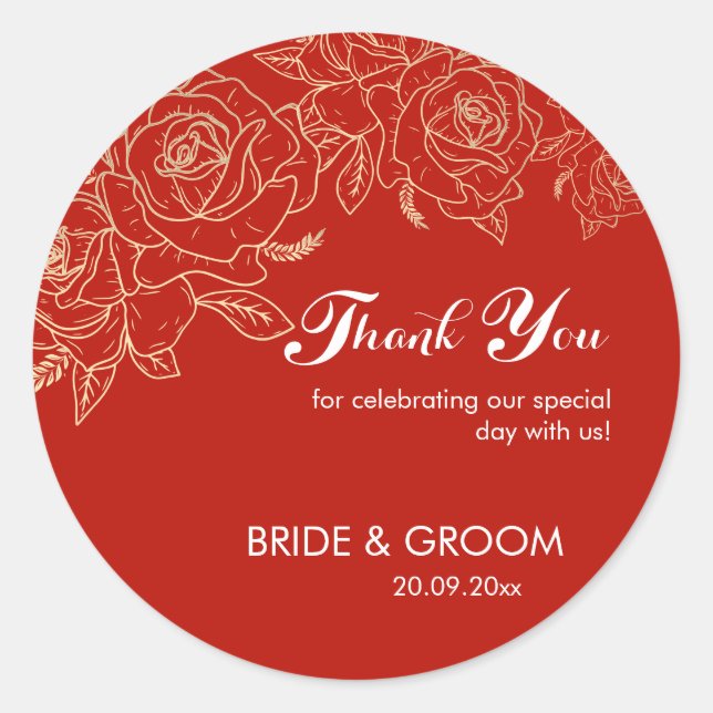 Thank You Red & White Wedding Classic Round Sticker (Front)