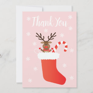 Thank You Reindeer In A Christmas Stocking Red Card