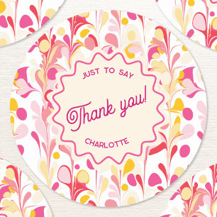 Thank You Retro Abstract Pink Wavy Personalised Classic Round Sticker