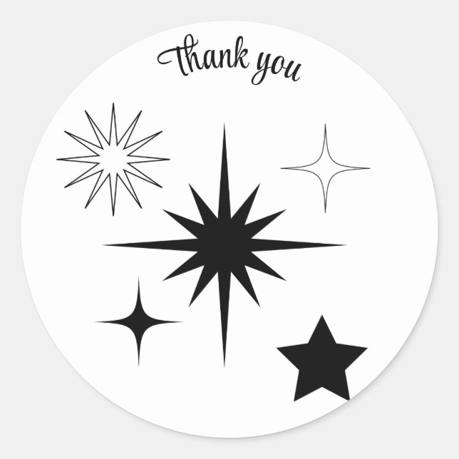Thank you retro black stars personalised classic round sticker (Front)