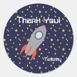 Thank You Retro Rocket ship with Star Pattern Classic Round Sticker