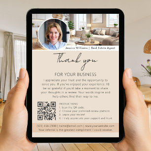 Thank You Review Request with QR Code Photo Beige Card
