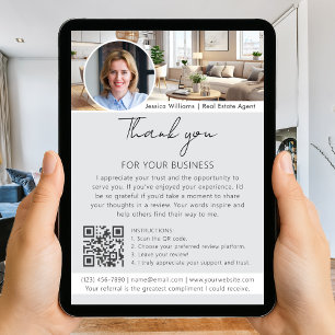 Thank You Review Request with QR Code Photo Grey Card