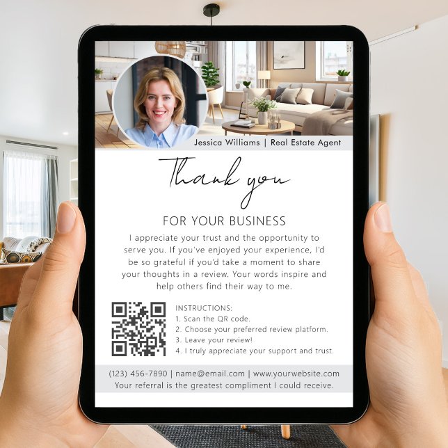 Thank You Review Request with QR Code Photo White Card (Creator Uploaded)