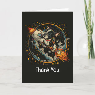 Thank You Rocket Ship French Bulldog Astronaut Card