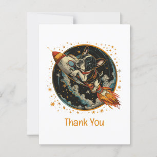 Thank You Rocket Ship French Bulldog Astronaut Postcard