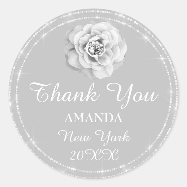 Thank You Rose Diamond Name Wedding Bridal 16th Classic Round Sticker (Front)