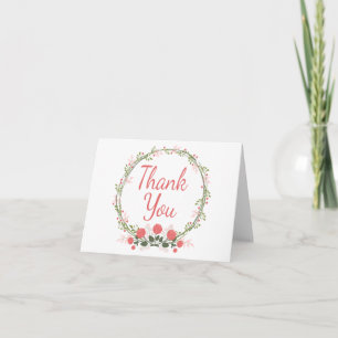Thank You Rose Floral Wreath Red Pink Card