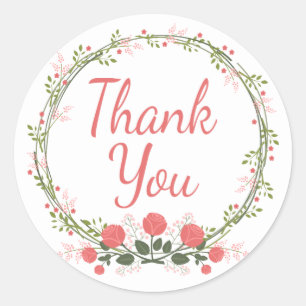 Thank You Rose Floral Wreath Red Pink Stickers