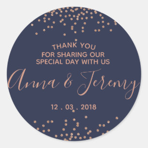 Thank you Rose Gold and Navy Blue Confetti Sticker