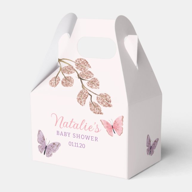  Thank You Rose Gold Floral Butterfly Baby Shower  Favour Box (Front Side)