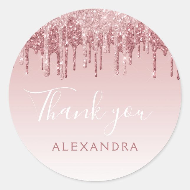 Thank You Rose Gold Glitter Birthday Party Classic Round Sticker (Front)