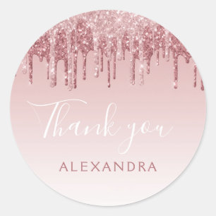 Thank You Rose Gold Glitter Birthday Party Classic Round Sticker
