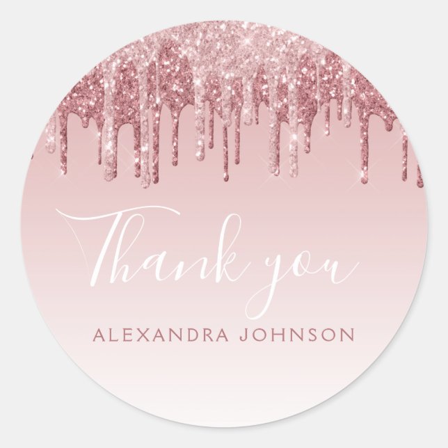 Thank You Rose Gold Glitter Bridal Shower Classic Round Sticker (Front)