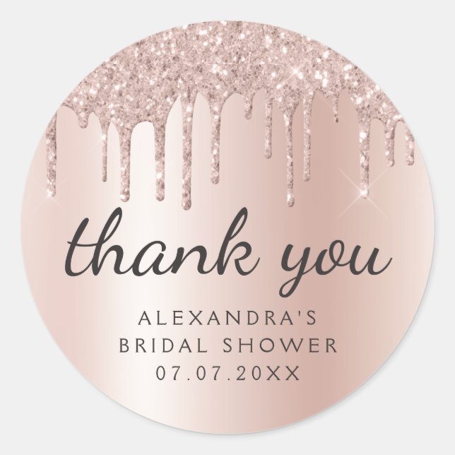 Thank You Rose Gold Glitter Girly Bridal Shower Classic Round Sticker (Front)