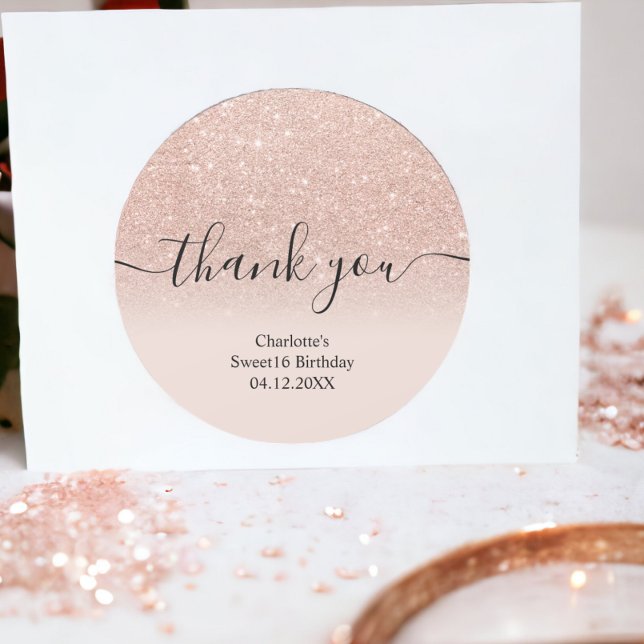 Thank you rose gold glitter ombre Sweet 16 Classic Round Sticker (Thank you rose gold glitter ombre Sweet 16 Classic Round Sticker)