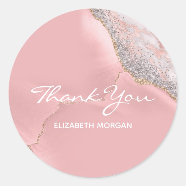 Thank You Rose Gold Marble Glitter Ombre Classic R Classic Round Sticker (Front)