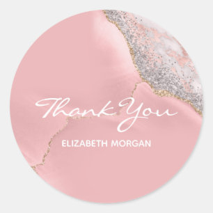 Thank You Rose Gold Marble Glitter Ombre Classic R Round Sticker