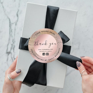 Thank You Rose Gold Pastel Glitter Classic Round Sticker
