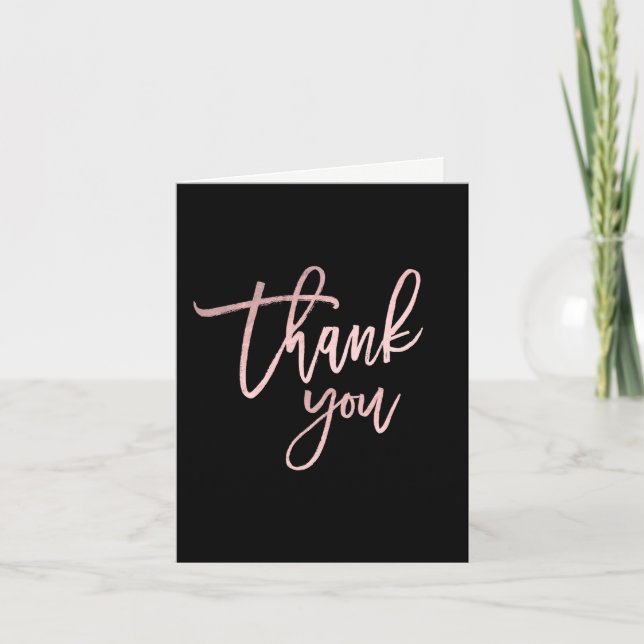 THANK YOU Rose Gold Pink Foil Modern Script Chic Card (Front)
