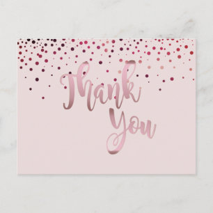 Thank You Rose Gold Pink Glitter Confetti Postcard