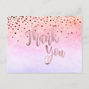 Thank You Rose Gold Pink Glitter Confetti Postcard